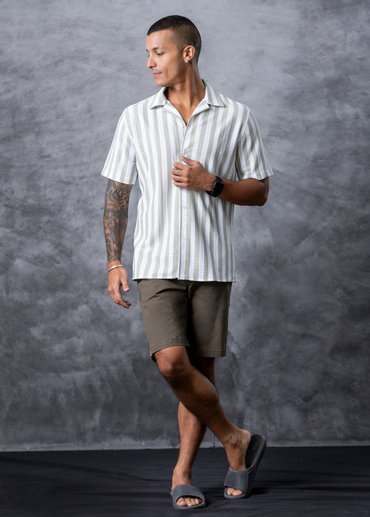 Stripe Cuban Colar S/S Shirt