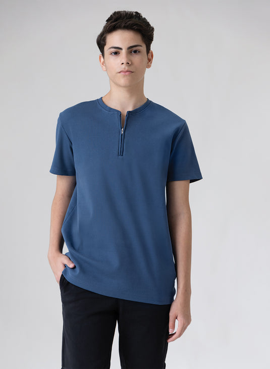 Ribbed zip-up crewneck