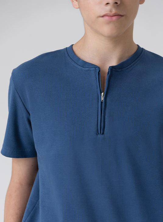 Ribbed zip-up crewneck