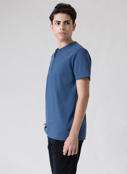 Ribbed zip-up crewneck