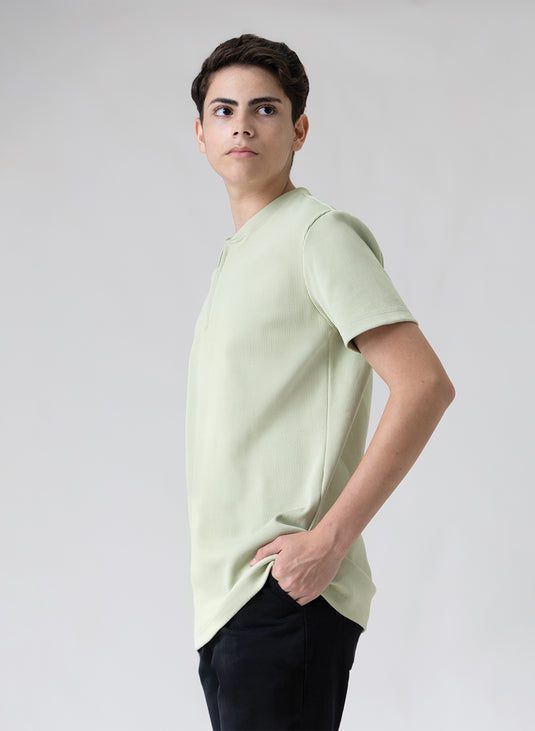 Ribbed zip-up crewneck