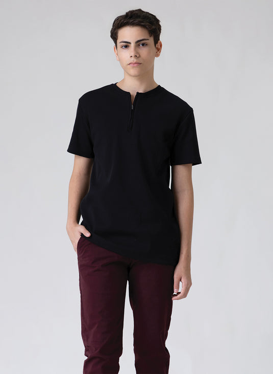 Ribbed zip-up crewneck