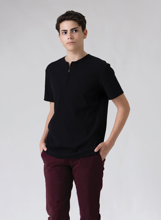 Ribbed zip-up crewneck