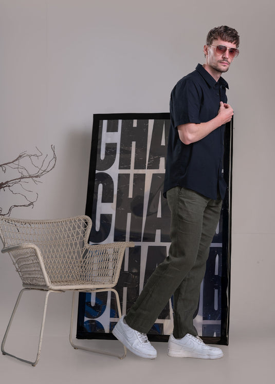 Waffle Cuban Collar Short Sleeve Shirt