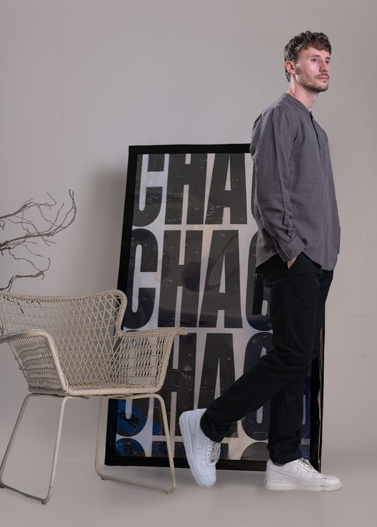 Mandarin Collar Half Placket Long Sleeve Shirt