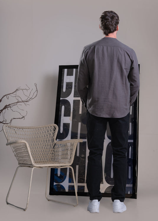 Mandarin Collar Half Placket Long Sleeve Shirt