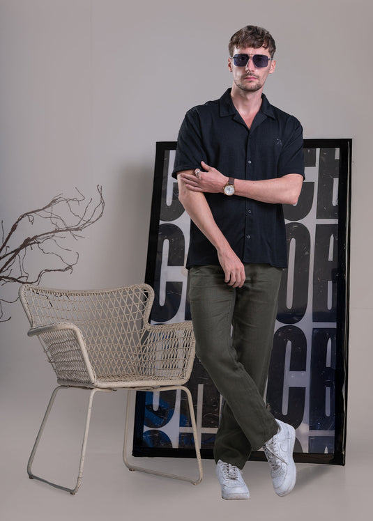 Waffle Cuban Collar Short Sleeve Shirt