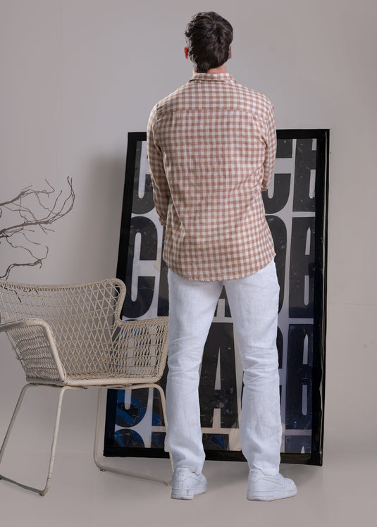 Casual Wear Linen Check Long Sleeve Shirt