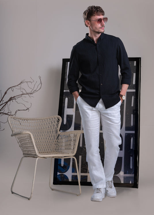 Textured Button Down Long Sleeve Shirt