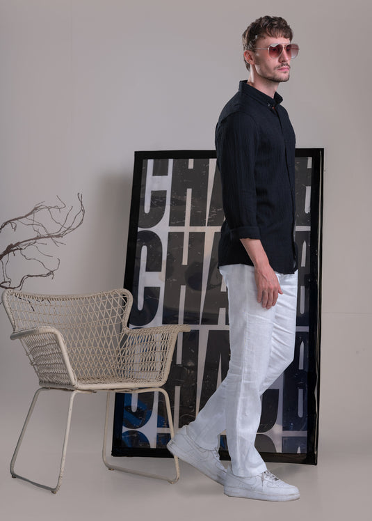 Textured Button Down Long Sleeve Shirt