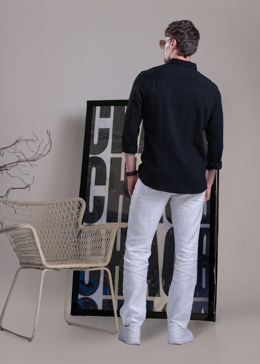 Textured Button Down Long Sleeve Shirt