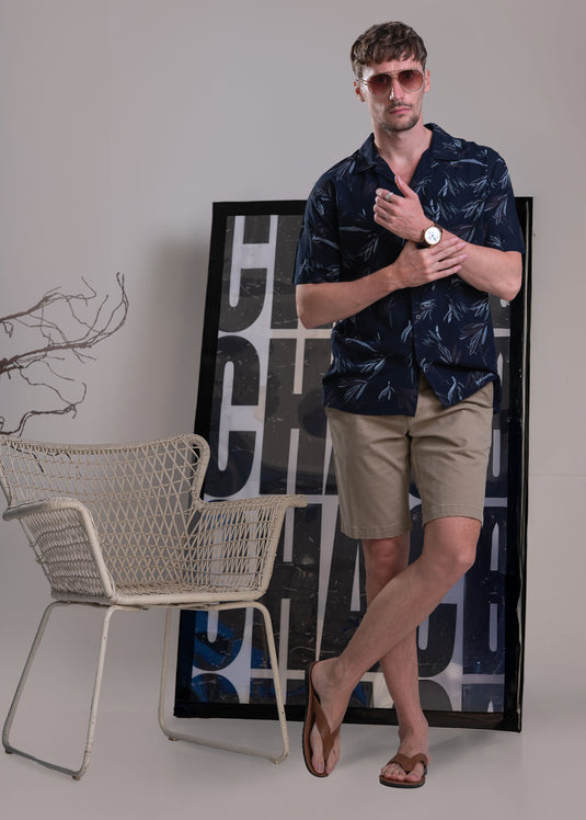 Printed Cuban Collar Short Sleeve Shirt
