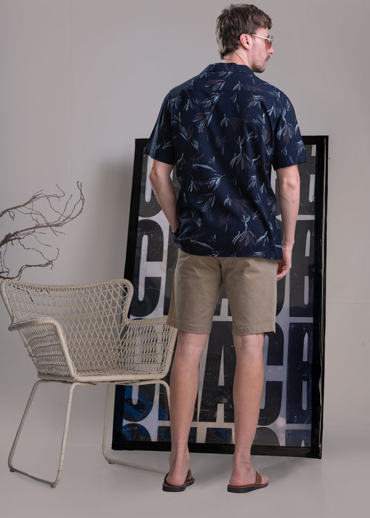 Printed Cuban Collar Short Sleeve Shirt