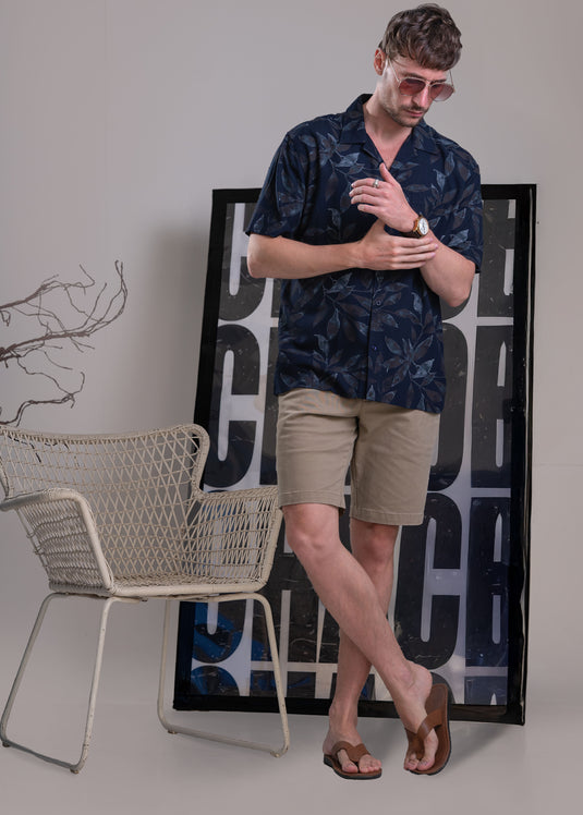 Printed Cuban Collar Short Sleeve Shirt