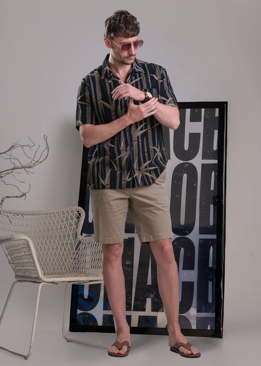 Printed Cuban Collar Short Sleeve Shirt