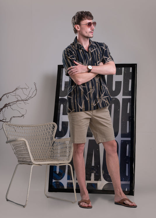 Printed Cuban Collar Short Sleeve Shirt