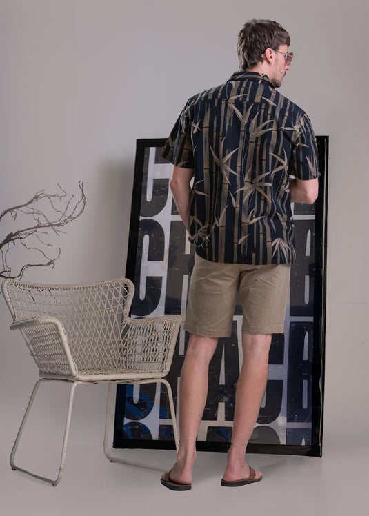 Printed Cuban Collar Short Sleeve Shirt