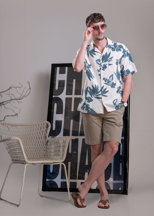 Printed Cuban Collar Short Sleeve Shirt