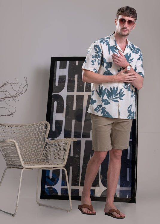 Printed Cuban Collar Short Sleeve Shirt