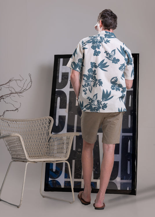 Printed Cuban Collar Short Sleeve Shirt