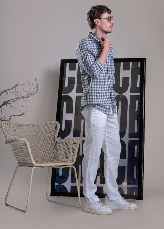Casual Wear Linen Check Long Sleeve Shirt