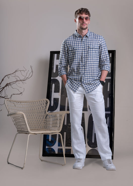 Casual Wear Linen Check Long Sleeve Shirt