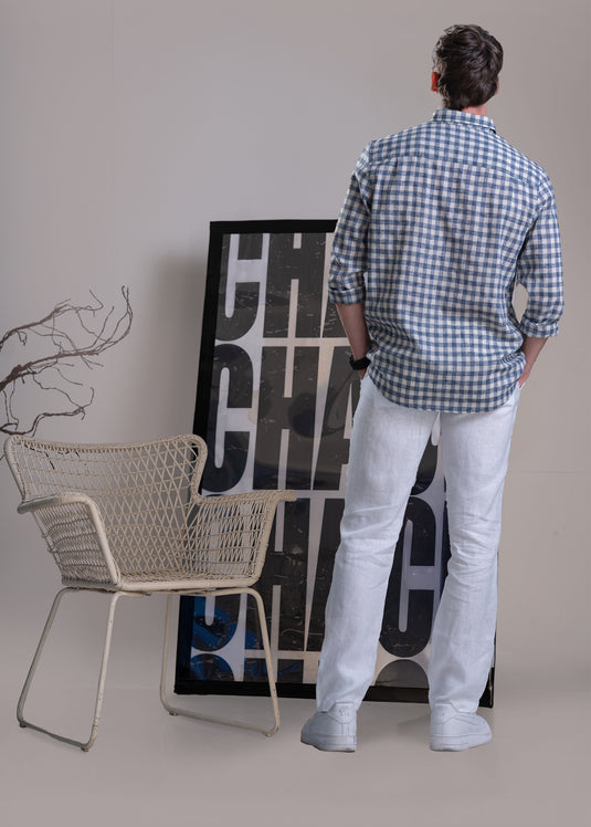 Casual Wear Linen Check Long Sleeve Shirt