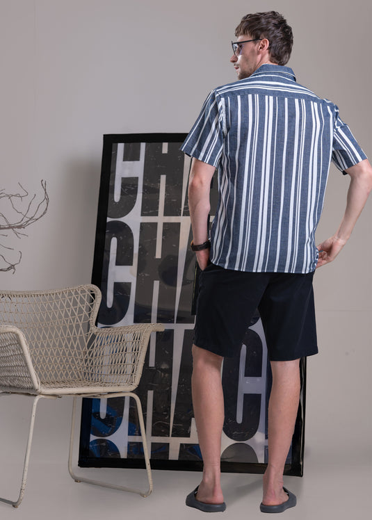Stripe Camp Collar Short Sleeve Shirt