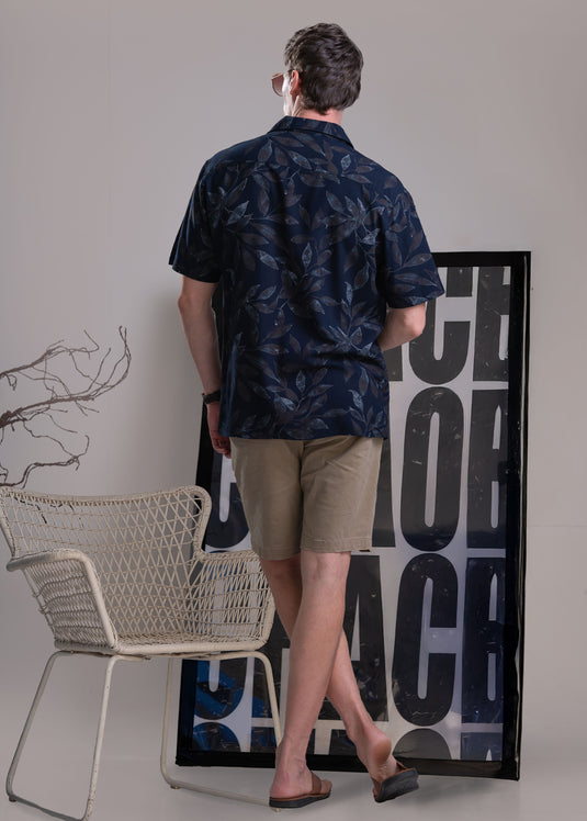 Printed Cuban Collar Short Sleeve Shirt