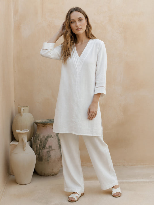 Premium linen kurtha top with V neck detail