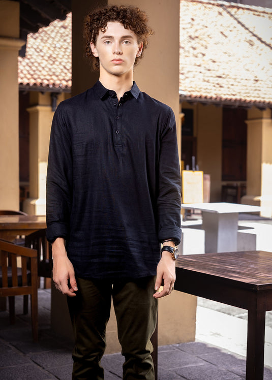Linen polo shirt long sleeve