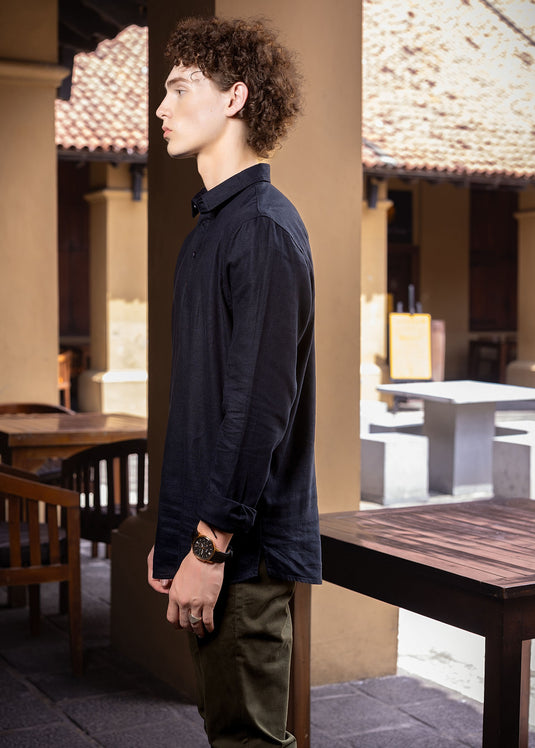 Linen polo shirt long sleeve