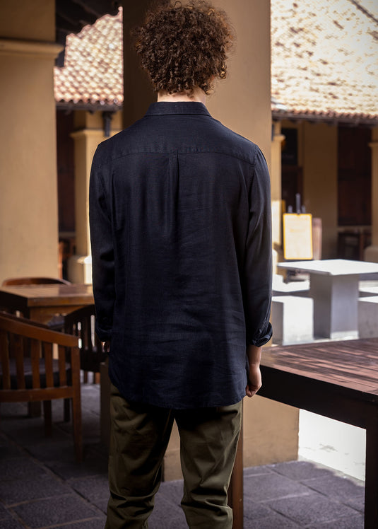 Linen polo shirt long sleeve