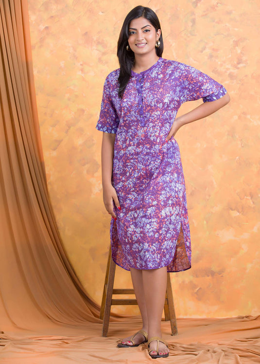 side slit detailed chineese collared Batik dress