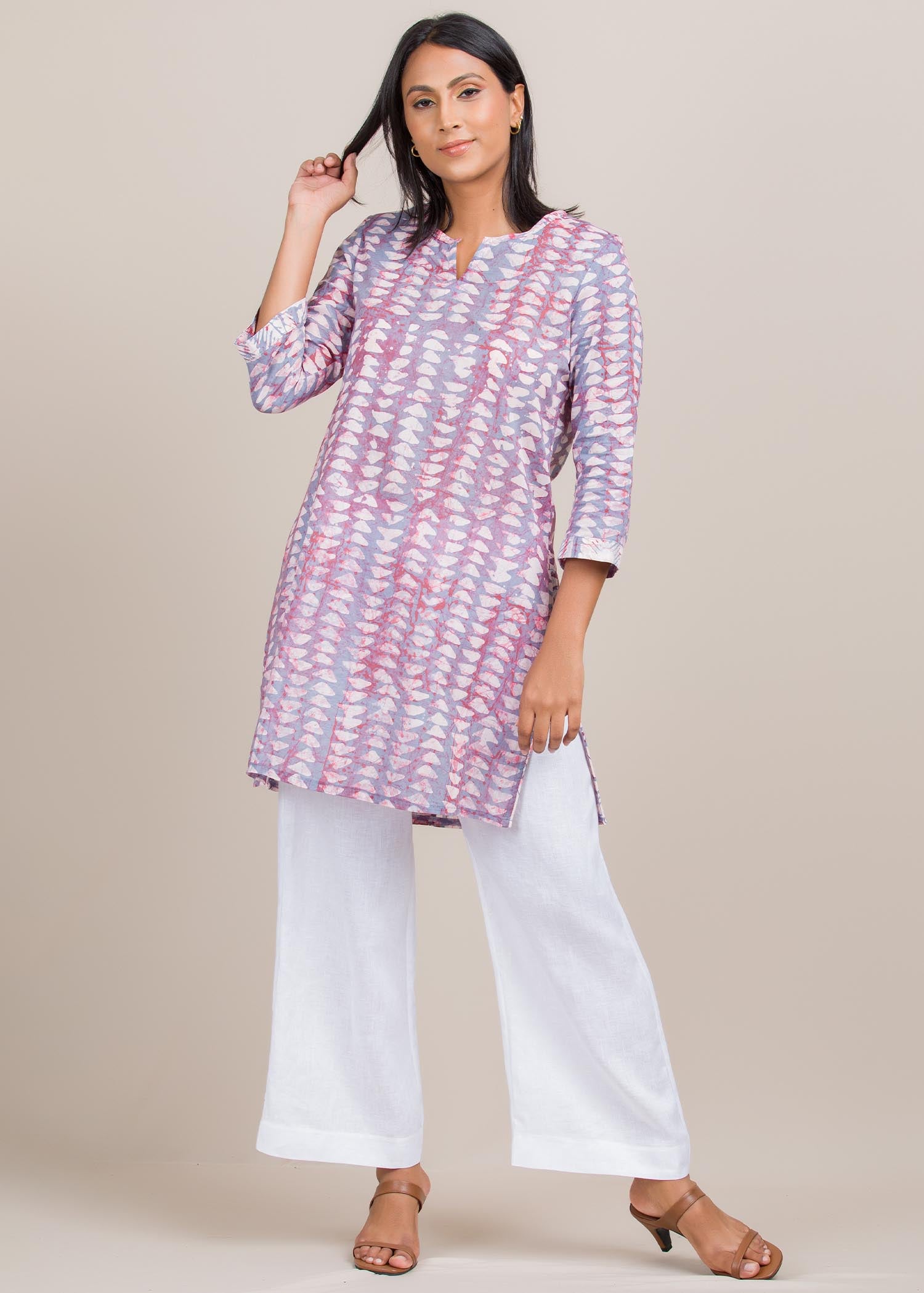 batik kurtha top with cuff detailed