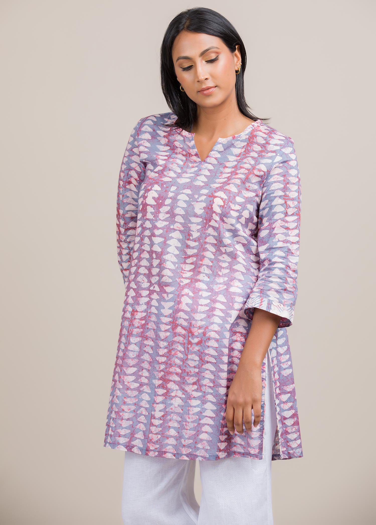 batik kurtha top with cuff detailed