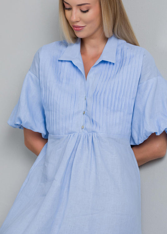 Pintuck detail puff sleeve dress