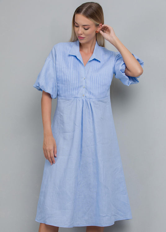 Pintuck detail puff sleeve dress