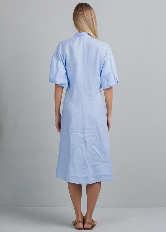 Pintuck detail puff sleeve dress