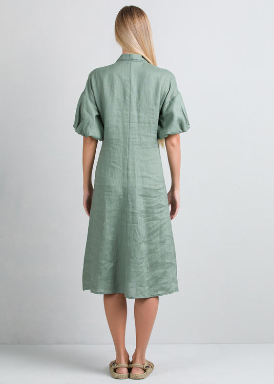 Pintuck detail puff sleeve dress