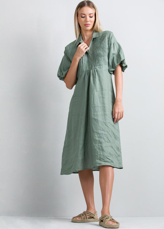 Pintuck detail puff sleeve dress