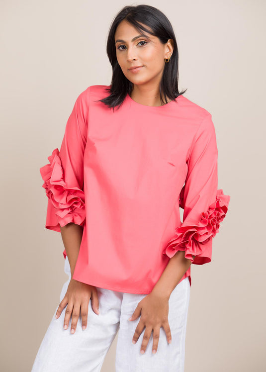 Round neck blouse with frill detail