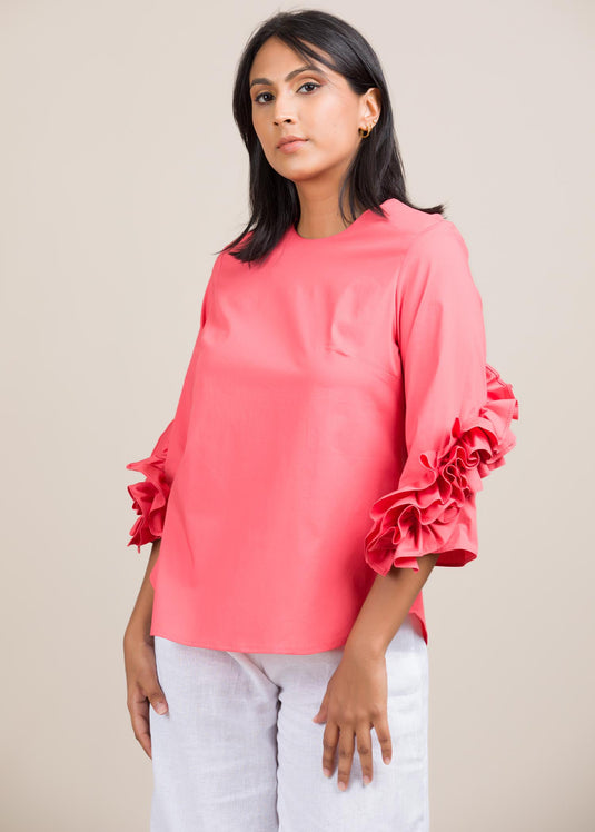 Round neck blouse with frill detail