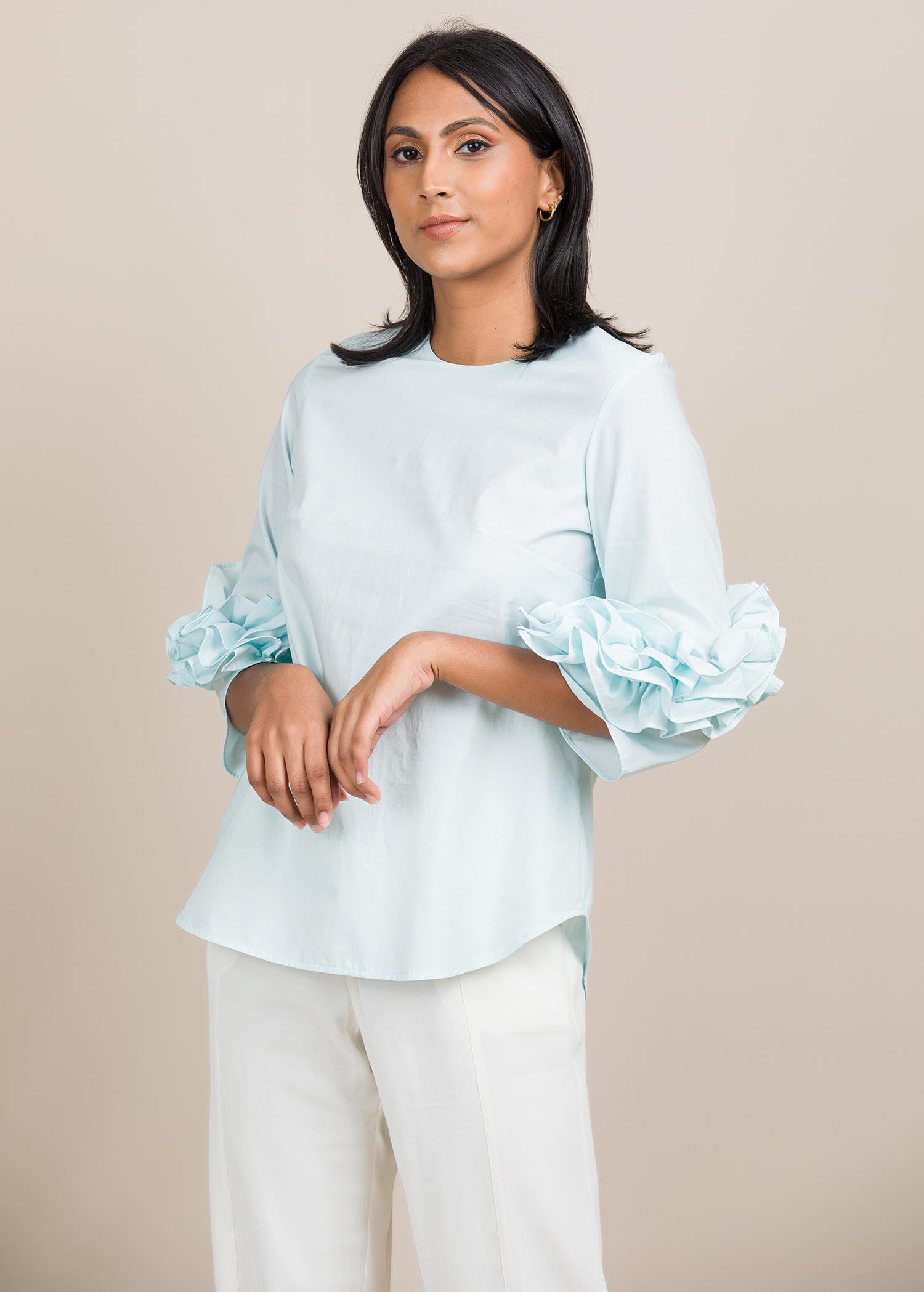 Round neck blouse with frill detail