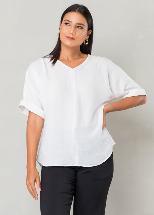 V neck drop shoulder over sized blouse