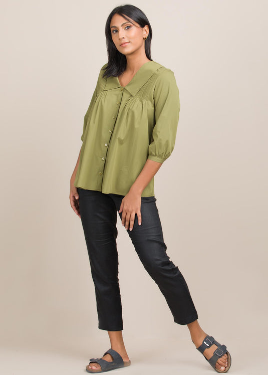 Button down shirt with pin tuck detail