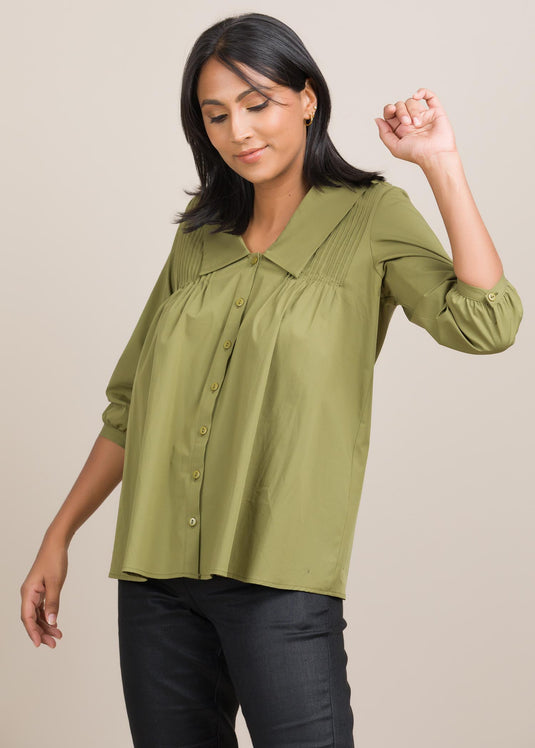 Button down shirt with pin tuck detail