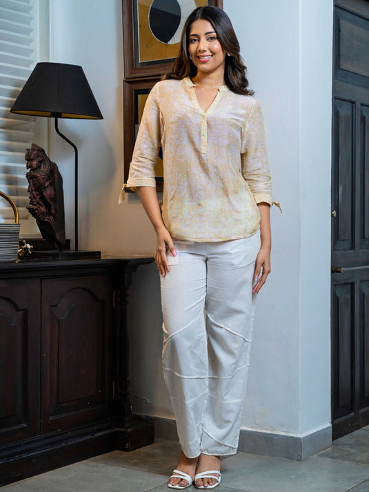 Batik tie sleeve detailed top