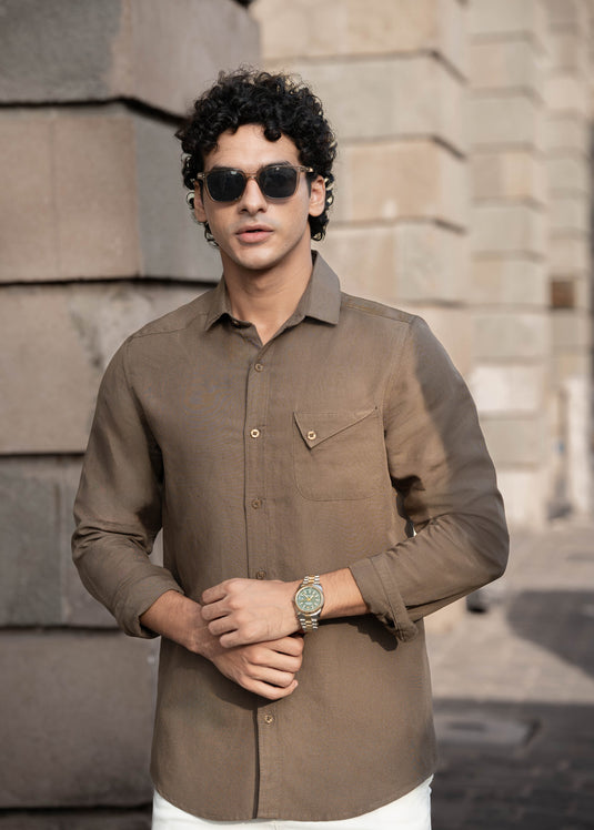 Casual Wear L/S Shirt with Trangular Flap