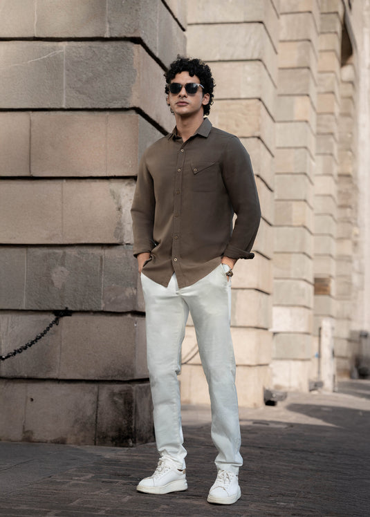 Casual Wear L/S Shirt with Trangular Flap